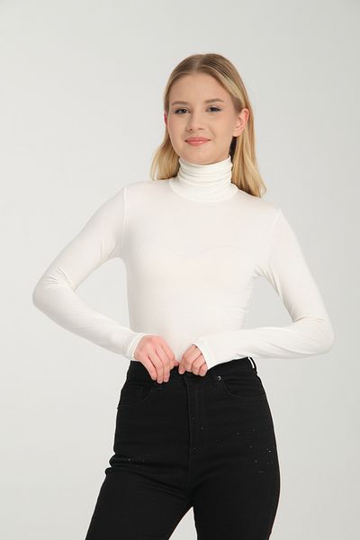 YCG GİYİM Long Sleeve Full Throat Cream