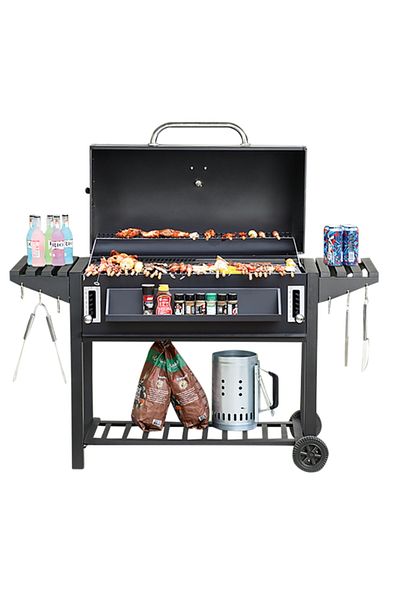 Living Accents Durable Steel Deluxe BBQ Charcoal Grill with Side Shelf