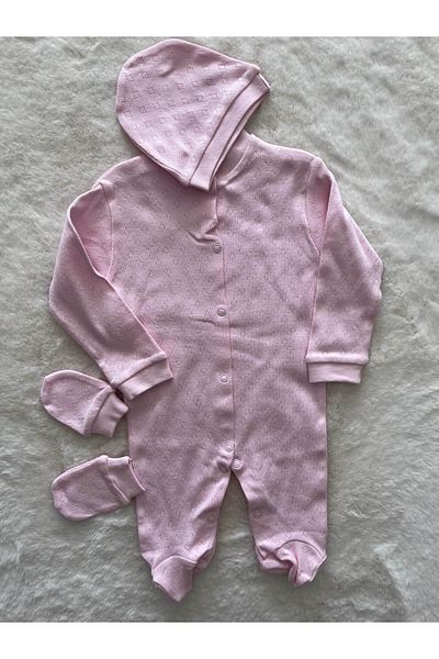Seçkin Baby Jacquard Triple Jumpsuit Set with Booties