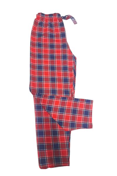 Asel Unisex Red Navy Blue Plaid Combed Cotton Pajama Bottoms