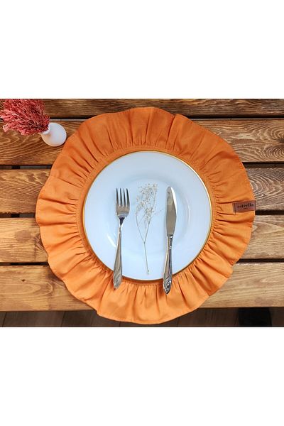 estrella paris Lisbon Linen Round Ruffles 2 Pcs Vintage American Service Orange 40X40
