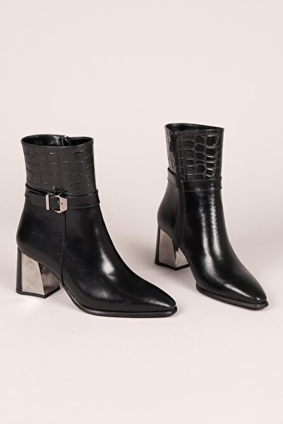 Birikon KATYA Kroko Детальні чобітки на підборах ЧОРНІ