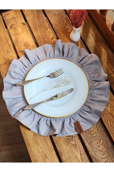 estrella paris Lisbon Linen Vintage Grey Round Ruffles Set of 2 - 40X40