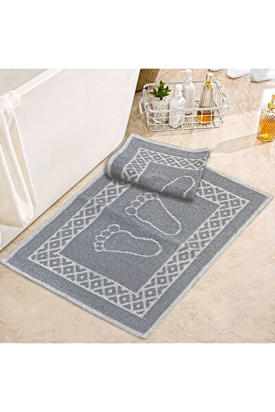 Bonny Home قطعتان من سجادة حمام مقاس 50 × 70 سم باللون الرمادي - منشفة قدم مص...