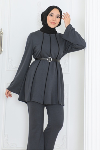 Bestenur Anthracite River Tunic and Pants Set - 1299