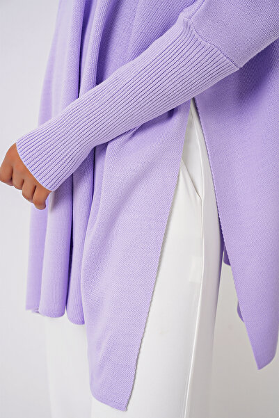 Bigdart 15783 Модель бузковий пуловер з панко з розрізами