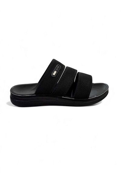 Lideral 3-Stripe Black Men's Summer Thick Heeled Orthopedic Sole Street Slippers - Home Slippers