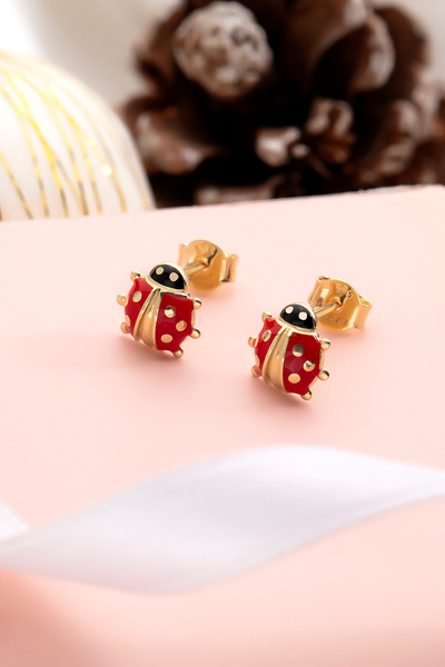 Ersöz Kuyumculuk 14 AYAR Sarı Altın Uğur Böceği Çocuk Küpe