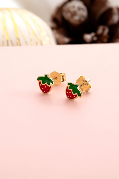 Ersöz Kuyumculuk 14 Ayar Sarı Altın Çilek Çocuk Küpe