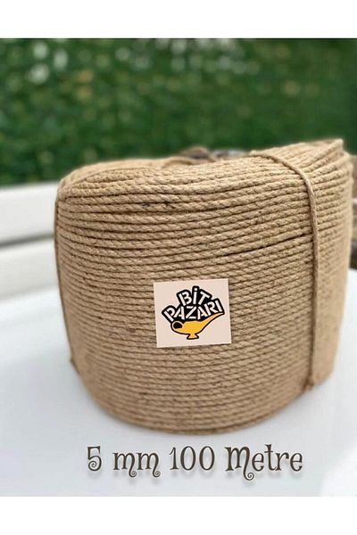 izmir Bitpazarı Full Section 100 Meters Jute Rope Hemp Rope 5 Mm Jute Rope - Wicker Rope - Hemp Rope - Swing Rope