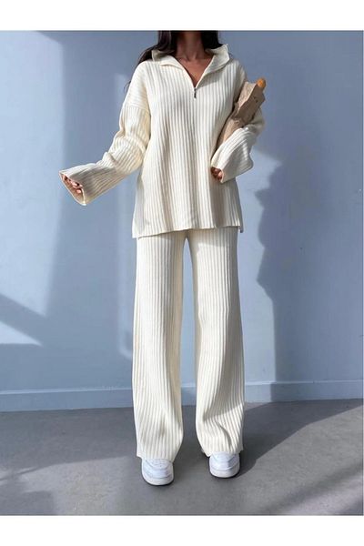 TIGER WOMAN Women's Zipper Detailed Ribbed Knitwear Set