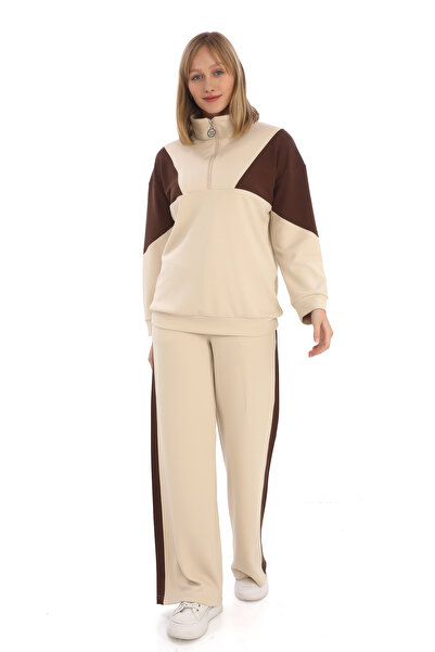 zitex Modal Tracksuit Set with Half Zipper Pieces and Strips on the Sides