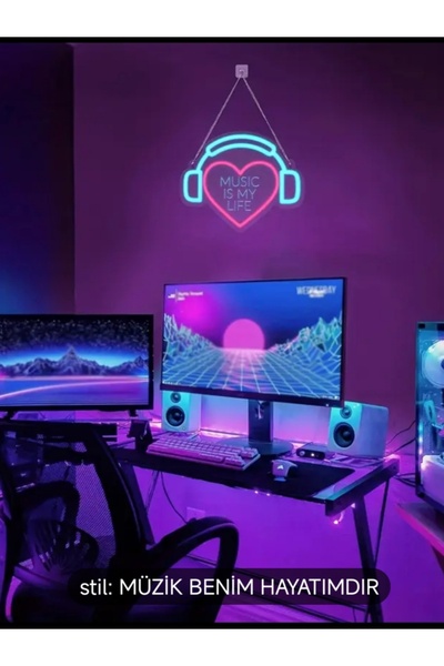 KAMER NEON LED IŞIKLI KULAKLIK KALP MÜZİK YOUTUBER