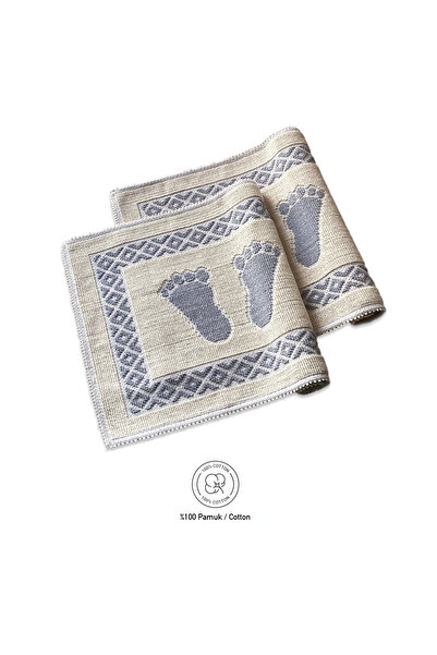 Bonny Home Soffy Cream & Gray 2 Pieces 50X70 cm Bath Mat - 100% Natural Cotton Foot Towel