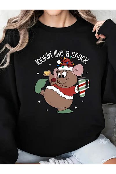 Pink Sky Black Oversize Crew Neck Lookin Like a Snack Printed Sweatshirt