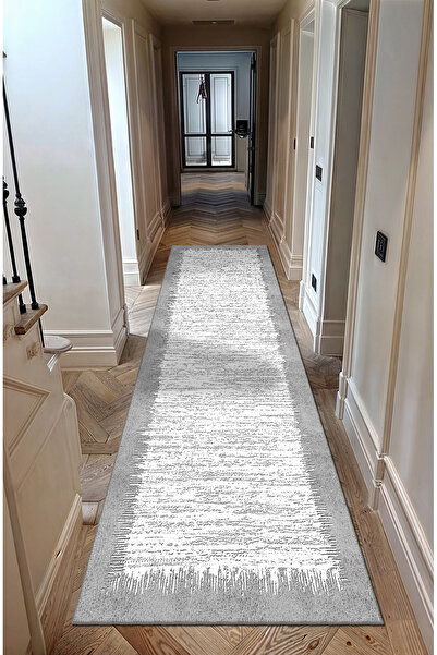 BigArts Home Gri Beyaz Soyut Desenli Modern Salon Kilim Yolluk ve Yuvarlak Ki...
