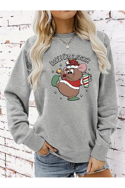Pink Sky Gray Oversize Crew Neck Lookin Like a Snack Printed Sweatshirt