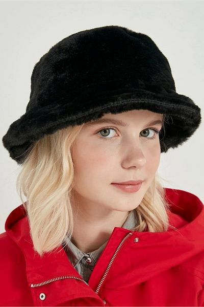 caxis Women's Black Soft Textured Plush Bucket Hat Bucket