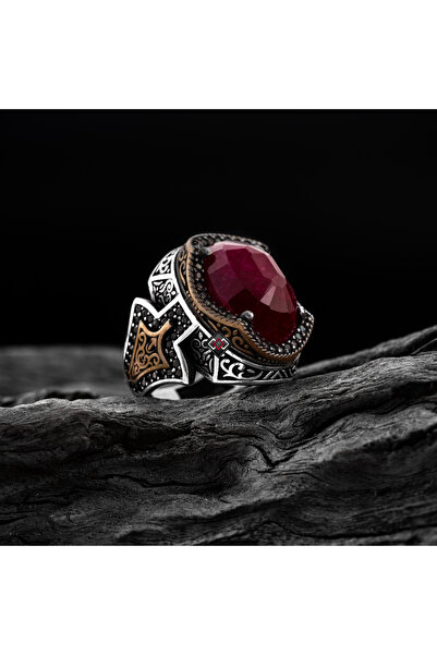 vevasilver Yakut Taşı 925 Ayar Gümüş Erkek Yüzük