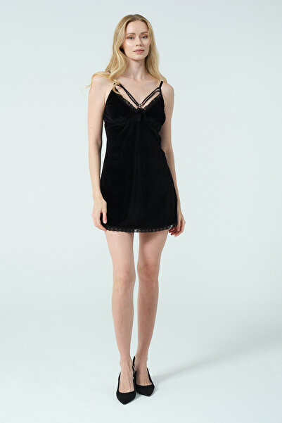 bendengiy Kadife Sırt Dekolteli Gecelik Takım