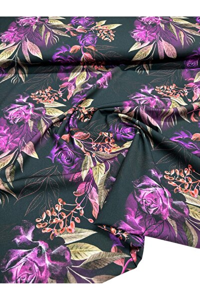 ipekkumaş قميص من قماش الكريب بنمط الورد الأرجواني يباع بالقطعة 1 قطعة 1 متر