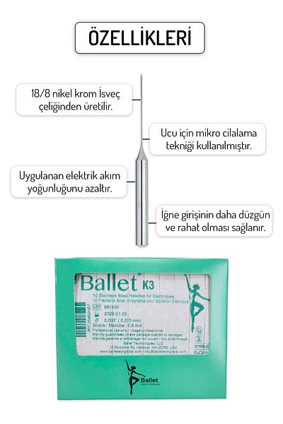 Ballet 1 Piece K3 Steel Hair Removal Needle Original K3 Silver Needle