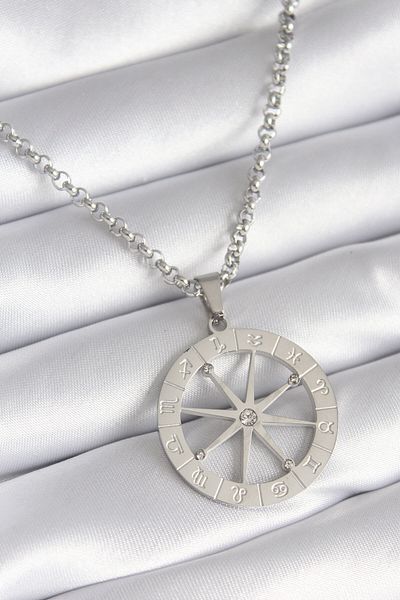 Skygo 316L Steel Silver Color Zircon Stone Dream Catcher Model Horoscopes Engraved Detail Women's Necklace - Tj-Bko8272