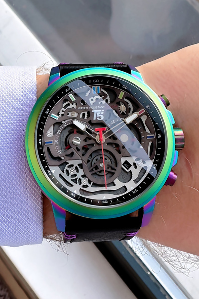 T5 Saat Multifuntion Orijinal Erkek Kol Saati Su Geçirmez Siyah Renk Deri Kordon Hediye Bileklik Tse2003c1