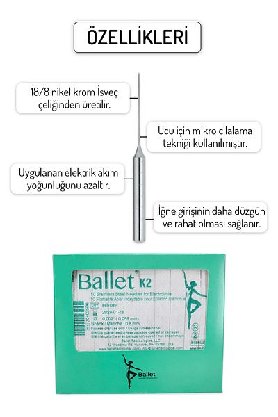 Ballet 5 Pieces K2 Steel Hair Removal Needle Original K2 Silver Needle