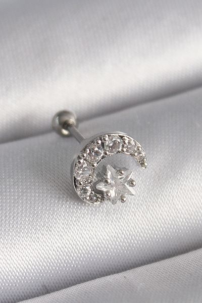 Skygo 316L Steel Silver - Zircon Cubic Zirconia Moon Star Tragus Piercing Tj-Pr1257