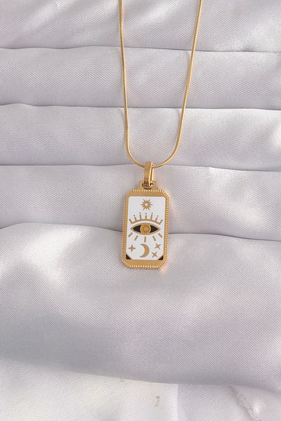 Skygo White Enamel 316L Steel Gold Eye Figure Tarot Necklace - Tj-Bko9037