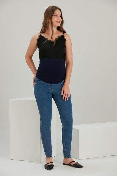 Işşıl 5036-Waist Length Stretchy Maternity Jeans with Tummy Band