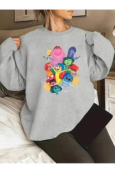 Pink Sky Γκρι Oversize Crew Neck εμπριμέ φούτερ