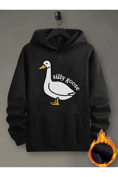Pink Sky Μαύρο φούτερ με κουκούλα Silly Goose με στάμπα