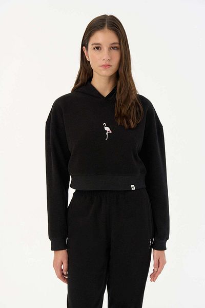 WWF Market Flamingo Supersoft Crop Hoodie - Black