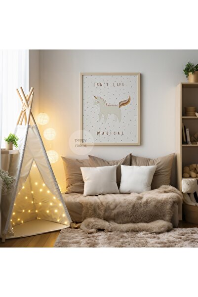 Peppy Rooms Doğal Ahşap Çerçeveli  Mdf Çocuk Odası Tablo Unicorn İskandinav P...