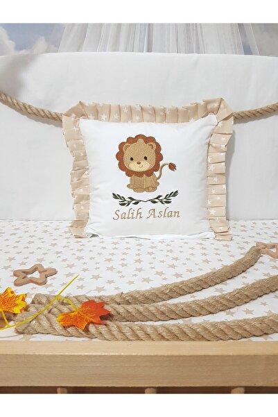 Baby Clime Fırfırlı Kırlent Bebek Isimli 40x40 Cm Nakışlı Takı Yastığı Içi Do...
