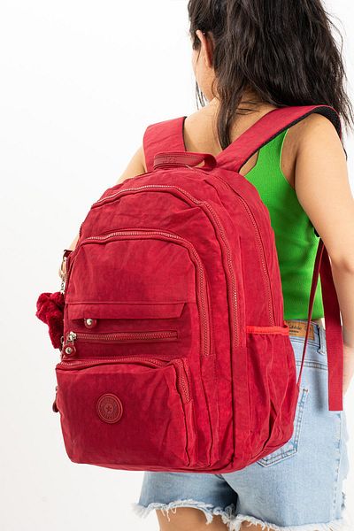 571 Collections Çanta Red Crinkle Ultra Light Multi-Pocket Backpack - Model 571-3B