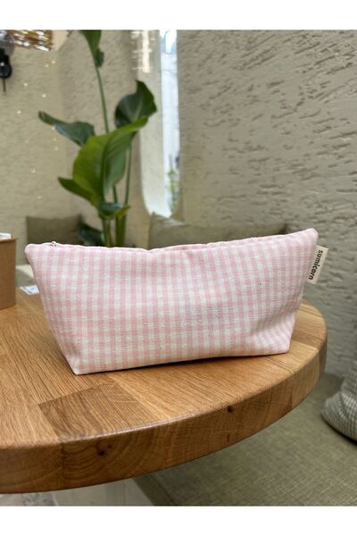 sumicorn Pink Gingham Washable Single Compartment Pen Holder Pencil Case Clot...