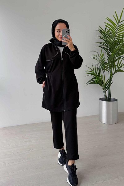 Ka Hijab Two Thread Hijab - Stone Piping Elastic Waist Set of 2, Black