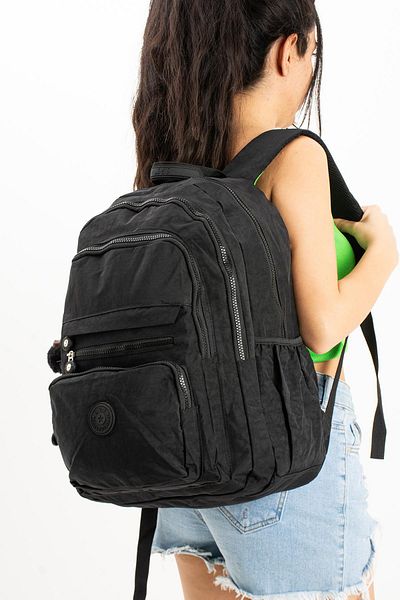 571 Collections Çanta Ultra Light Unisex Black Backpack - Multi-Pocket Crinkle (Model: 571-3B)