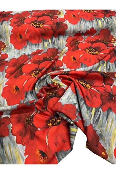 ipekkumaş قميص من قماش الكريب بنمط الشمر الأحمر يباع بالقطعة 1 قطعة 1 متر