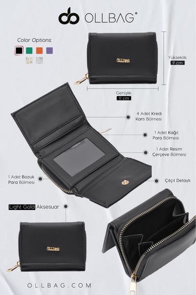 OLLBAG Siyah Düz Desen  Cüzdan - OL-1059