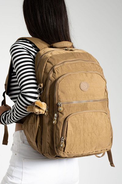 571 Collections Çanta Unisex Ultra Light Crinkle Backpack - Πολλαπλές τσέπες, μαύρισμα (Μοντέλο: 571-2C)