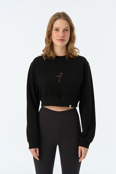 WWF Market Flamingo Supersoft Crop Sweatshirt - Black