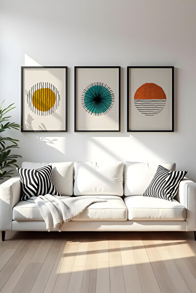 huhuli Ahşap Siyah Çerçeveli 3'lü Set Tablo