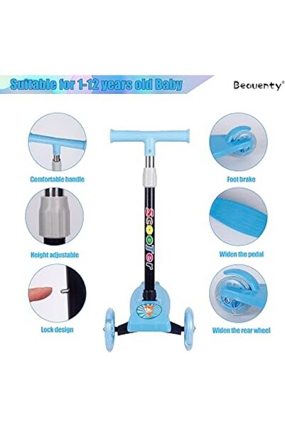 ALBADER Scooter For Kids, Adjustable&folding 3 Wheel Scooter, Led Light Up Wheels, For 2-8 Years Old