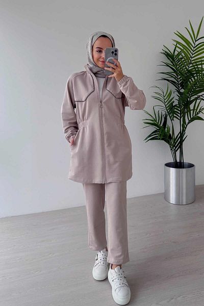 Ka Hijab Beige Hijab Set of 2 - Stone Piping, Elastic Waist, Two Thread