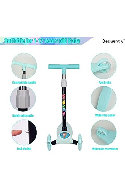 ALBADER Scooter For Kids, Adjustable&Folding 3 Wheel Scooter, LED Light Up Wheels, for 2-8 Years Old