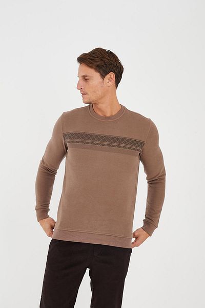 Maccali Men's Activechill Relaxed Striped Long Plain Mink Sweatshirt